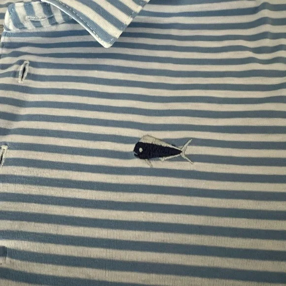 Southern Lure Boys Largish Striped Blue and White Polo Shirt - Picture 2 of 3